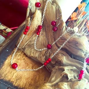 Red glass bead and silver